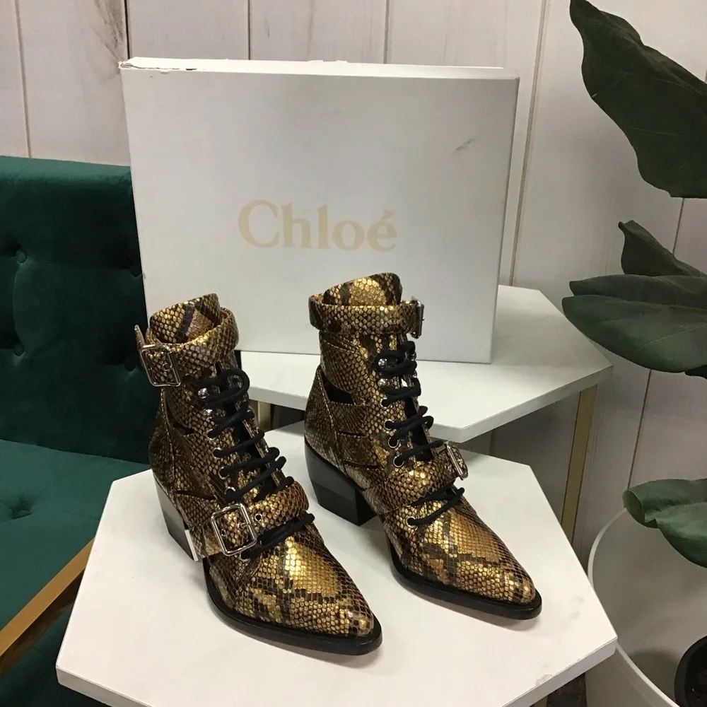 Chloe Rylee Python Harvest Gold Ankle Boots - Picture 1 of 5